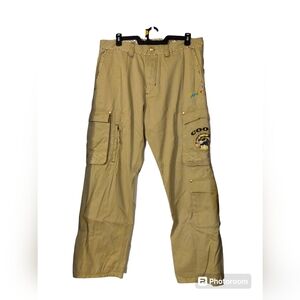 COOGI khaki Embroidered Pants gold hardware 38 x 34 unique NWT